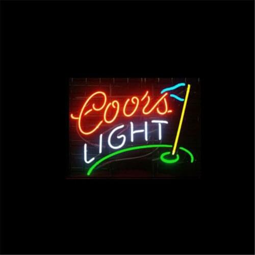 17*14" COORS LIGHT GOLF outdoor NEON SIGN Signboard REAL GLASS BEER BAR PUB Billiards store display Restaurant Shop Signs