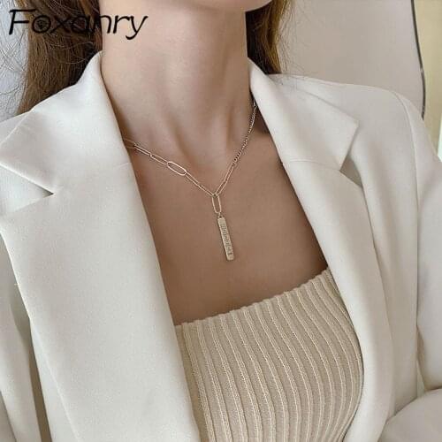 Foxanry New 925 Sterling Silver Couples Necklace INS Fashion Creative Splicing Chain Letter Pendant Punk Party Jewelry Wholesale