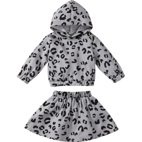 New Kids Girls Clothes Leopard Long Sleeve Sweatshirt Top Skirt Children Fashion Style 2pcs Children Girl Clothing Sets