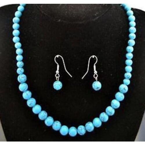 New hot 10MM Hand Made Tourques Fashion Ladies Jewelry Set- Necklace & Earring Set 18"