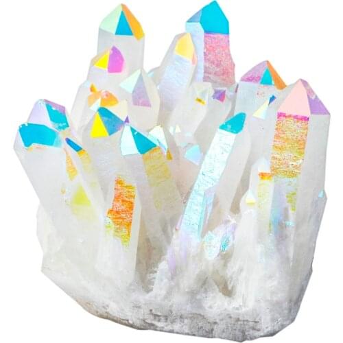 TUMBEELLUWA Angel Aura Quartz Titanium Coated Crystal Cluster Specimen,Natural Druzy Geode Flame Aura Gem stone