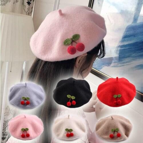 2-15Y Spring Winter Accessories for Dress Suits Baby Girls Lovely Sweet Strawberry Beadings Beanies Hats Candy Color Berets