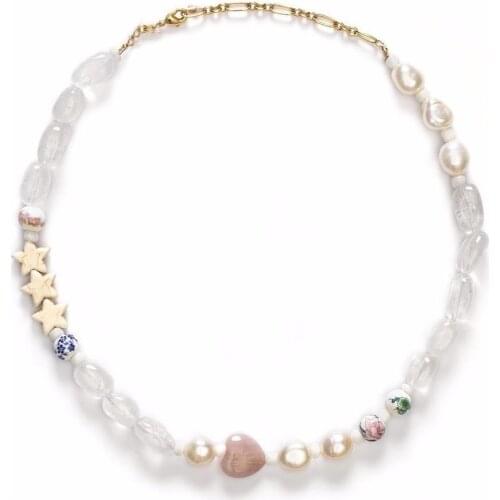 2020 gift Dropshippichoker Chunky Vintage Necklace for Women Jewelry clear beads heart beads freshwater pearl necklace women