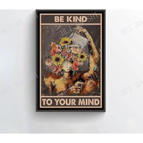 Black Girl Poster - Be Kind To Your Mind, Pot Head Flowers Poster, Floral Girl Wall Art, African American Art Prints