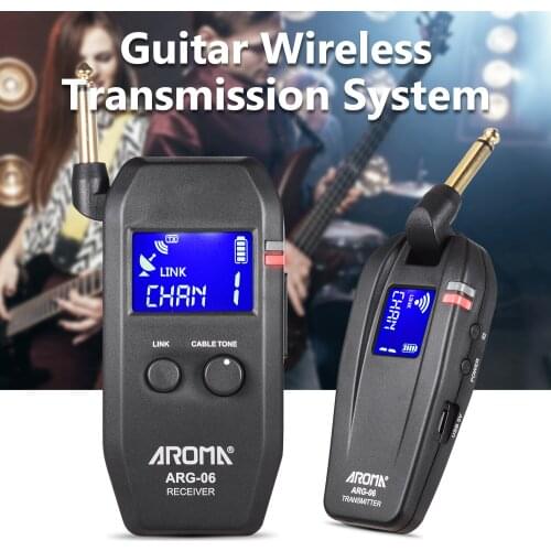 AROMA ARG-06 Guitar Wireless Transmission System Transmisster Receiver 6.35mm Plug 4 Channels Max. 35m Effective Range