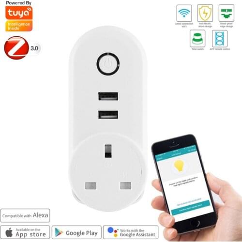 Tuya WiFi Socket European Standard Dual USB Charging Graffiti App Remote Control, Zigbee Smart Plug-in, Compatible With Alexa