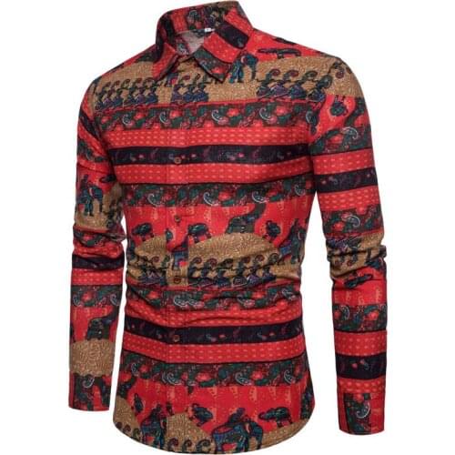 Spring Fashion Boys Shirts Streetwear Long-Sleeved Middle East Country Ethnic Totem Printed Summer Shirt Mens Clothing A430