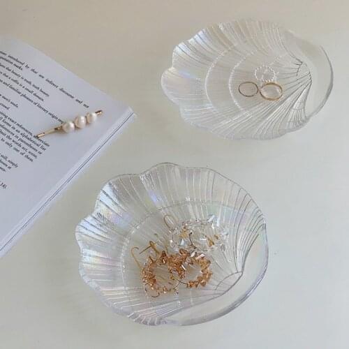 Glass Shell Tray Crystal Jewelry Display Tray Manicure Plate Decorative Nail Art DIY Tool Dish Mermaid Ring Trinket Containers