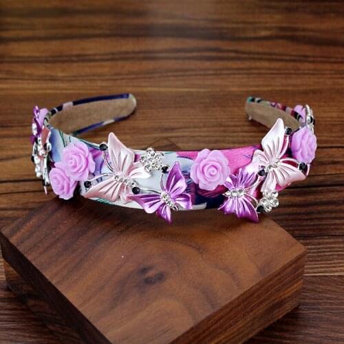 Blue And Purple Butterfly Crystal Tiara Headbands Rhinestone Hairbands Flower Headpiece For Wedding Women Hair Jewelry