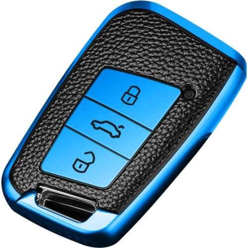 TPU Leather Car Key Cover Holder For VW Volkswagen Magotan Passat B8 Skoda Superb Kodiaq A7 Smart Keychain Remote Fob case
