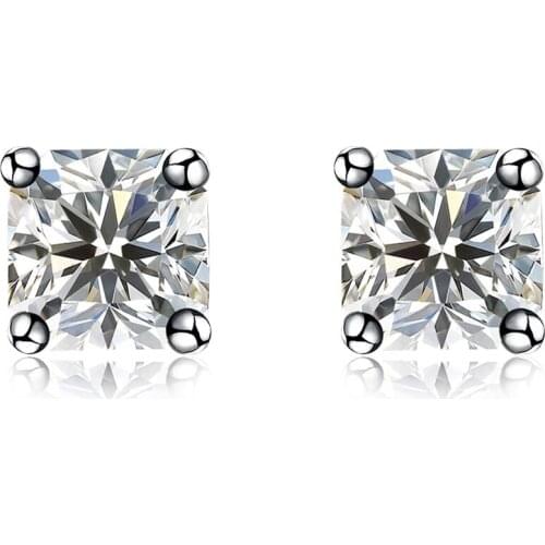 ZEMIOR 925 Sterling Silver Earrings Women Geometry Square Shining Cubic Zirconia Stud Earring Hot Sale Female Fine Jewelry