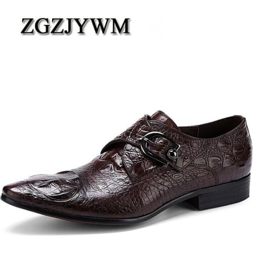 ZGZJYWM High Quality Spring/Autumn Black/Red Genuine Leather Flat Oxford Slip-On Solid Crocodile Style Dress Wedding Shoes