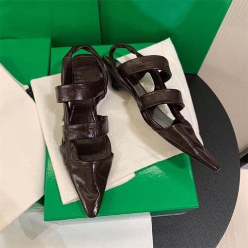 Soft Leather Women Sandals Pointy Cover Toe Sandalias De Las Mujeres Spike Heels Sandale a Talon Slingback Summer Shoes Pumps