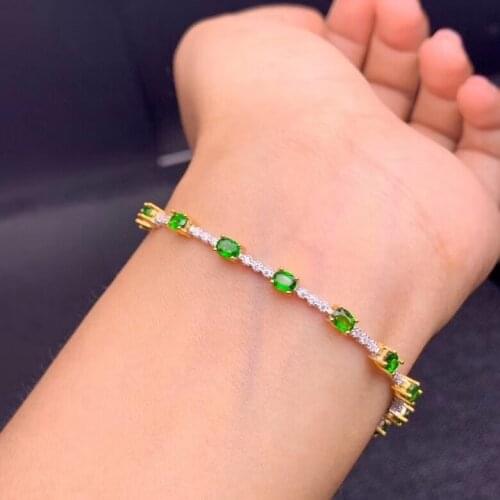 Elegant Bamboo line S925 silver natural green diopside gem bracelet natural gemstone bracelet women party gift fine jewelry