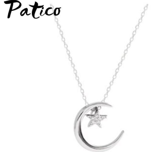 925 Sterling Silver Trendy Moon Star Wedding Necklace For Women Girls Best Friend Gifts Fashion Jewelry Wholesale