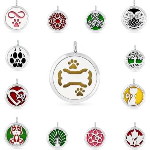 1PCS Infinity Paw Cat Dog Owl 30mm Alloy Aromatherapy Diffuser Locket Perfume Necklace Pendant With 5pcs Free Pads