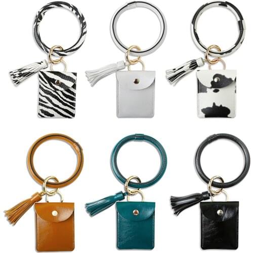 1pcs Fashion Women Keychain ID Card Holder Bangle Wristlet Wallet Key Ring Tassel Snake Skin Leather Coin Purse