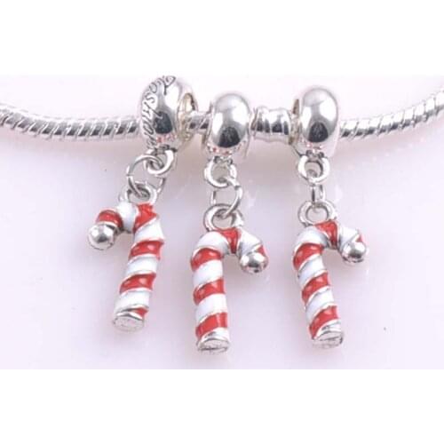 10 pcs 20x9mm Silver christmas candy cane Spacers Beads charms Fit Charms Bracelets Jewelry Handmade DIY DK-058
