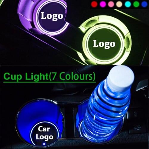 2 Pcs Car Logo LED Light Cup Holder Colorful Atmosphere cup Lights For Jaguar xf f pace xe xj f pace x-type Luminous Coaster