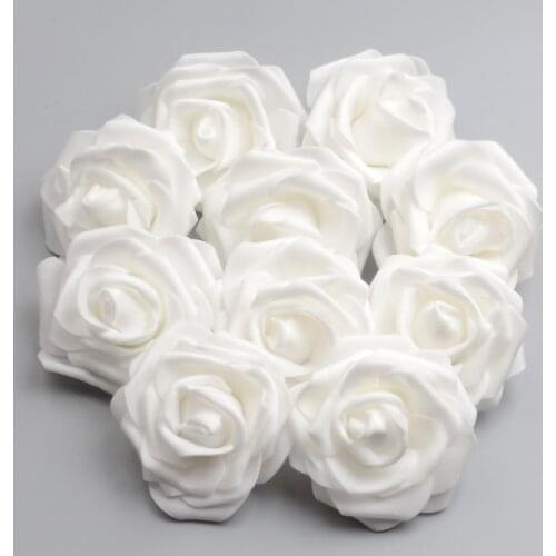 50pcs 7cm Artificial PE Foam White Roses Flowers For Home Wedding Decoration DIY Scrapbooking handmade Fake Flower Heads