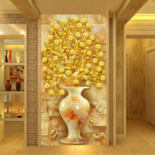 5d diamond painting full drill Vertical version of the wealth tree corridor living room money tree nine fish diamond embroidery