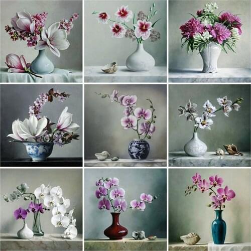 ZOOYA 5D Diamond Embroidery Full Drill Square Flower Diamond Painting Vase Mosaic Cross Stitch Rhinestones Decor For Home