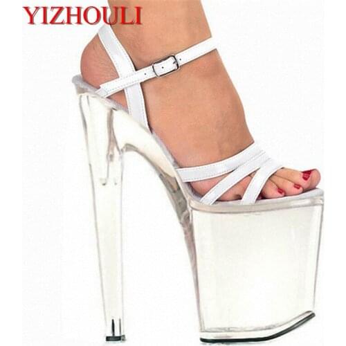 Fashion sexy transparent sandals set auger chain ultra slim heel sandals 12 appeal runway show shoes on sale