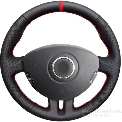 For Renault Clio 3 2008 2009 Clio dynamics 2008 clio mk 3 Black Artificial Leather Red Marker Car Steering Wheel Cover