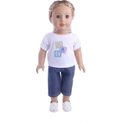 2021 New Pattern Clothes Letter ABC T-shirt + Jeans Set Fit 18 Inch American&43cm Baby New Born Doll Clothes Accessories