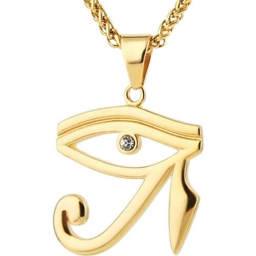 HZMAN CZ Eye of Horus Egypt Protection Pendant on Stainless Steel Necklace Ancient Egyptian Symbol of Protection22+2 Inch Chain