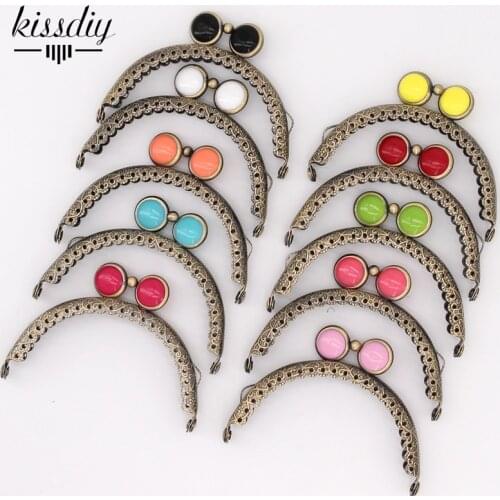 KISSDIY 10 pcs/lot 8.5 cm semicircle antique bronze lace flat bead metal purse frame Kiss clasp bag accessories 10 colors