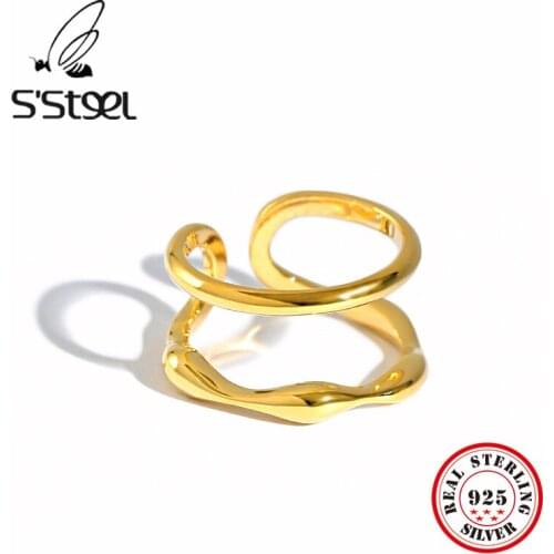 SSTEEL Korean Ring 925 Sterling Silver For Women Minimalist Gold Opening Ring Adjustable Anillo De Plata De Ley 925 Jewellery