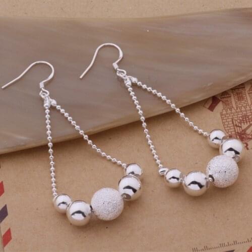 Korean Smooth Sanding Ball Tassel Drop Earrings for Women Christmas Silver color Jewelry Long Big Silver Plated Earrings 2020