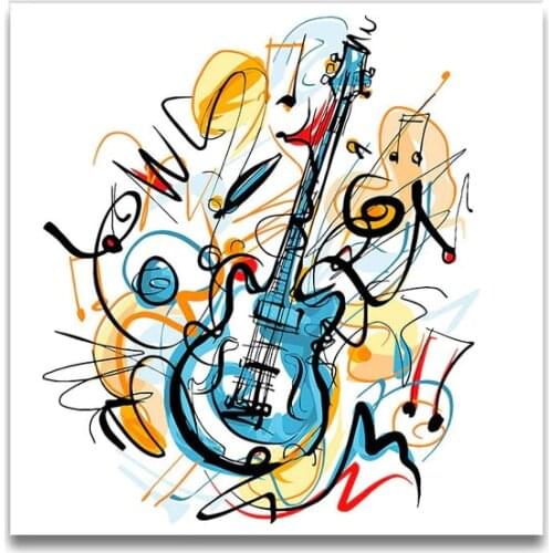 Colorful Guitar music,Note painting coloring picture paint draw by numbers with kits on canvas a frame for room wall decor