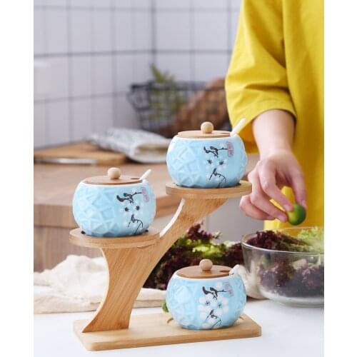 Creative simple ceramic seasoning pot household oil and salt pot seasoning box combination with frame spice holder organzamer