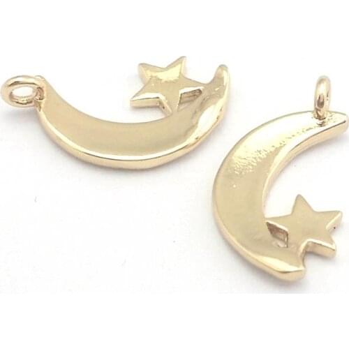 40605)20PCS 13x7.5MM 24K Champagne Gold Color Brass Moon and Star Charms Pendants Jewelry Making Supplies Findings Accessories