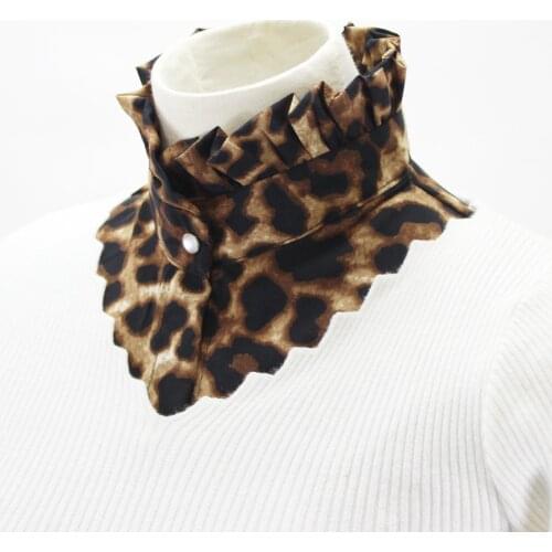 Linbaiway Women Chiffon Ruffles Stand Fake Collars Laopard Print Decorative Female Detachable Collar Necklace False Collar