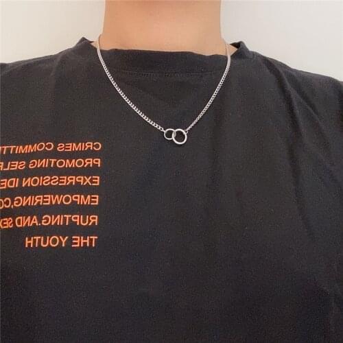 Fashion double circle titanium steel stainless steel necklace men and women all-match hip-hop chain hot sale
