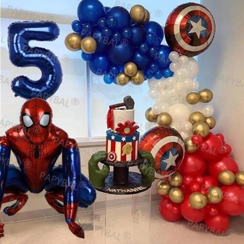 106pcs Marvel Spiderman Party Balloon Set Chrome Blue Red Arch Garland Balloons Kit Kids Birthday Party Decor Baby Shower Globos