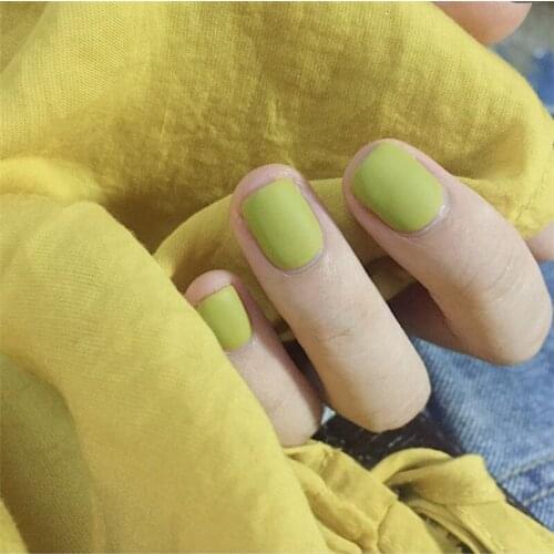 Ins Matte light green false nails 24pcs with glue french cute fake nails Japanese Macaron pure color lady full nail tips