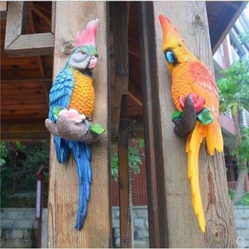 Parrot wall hanging crafts, artificial bird pendants, home garden decoration gifts, indoor retro style wall decoration