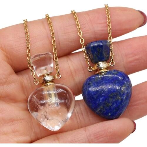 Natural Stone Perfume Bottle Necklace Heart Shaped Semi-Precious Pendant Charms For Elegant Women Love Romantic Gift 60 CM