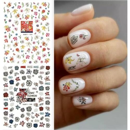 Newest HANYI-185-186-187-188 flower 3d nail art sticker nail decal stamping export japan designs rhinestones decorations