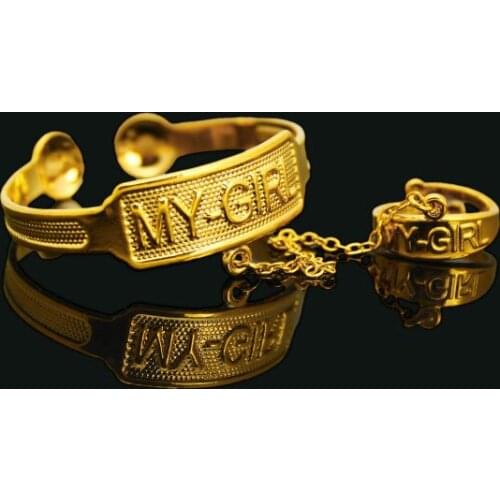 2017 New Dubai Gold Color MY GIRL Bangle Child Bracelet/Bangle With Ring For Kids Children Jewelry Baby Gifts