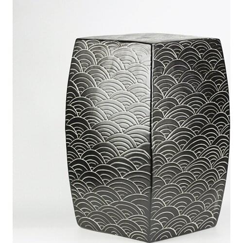 New Chinese-style Sculptured Ceramic Drum Stool bathroom home decoration fish pattern black and blue porcelain ceramic stool