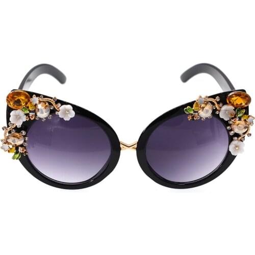 New Design Baroque Trend Women Ladies Oversized Rhinestones Cateye Sun Glasses Brand Designer Luxury Elegant Hand Made Sunglass