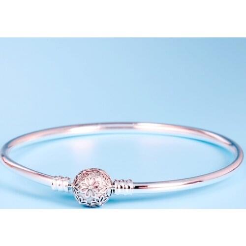 Original Vintage Daisy Flower Clasp Snake Chain Bangle Fit 925 Sterling Silver Bead Charm Bracelet DIY Fine Jewelry