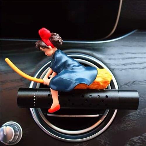 Car Air Freshener Cartoon Girl Riding A Broom Cute Car Accessories Interior Perfume Metal Aromatherapy Air Vent Clip Ornament
