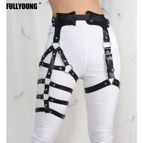 Fullyoung Sexy Fashion Women Lingerie Waist To Leg Leather Harness Belts Personality All-Match Thigh Belt Suspender Garter