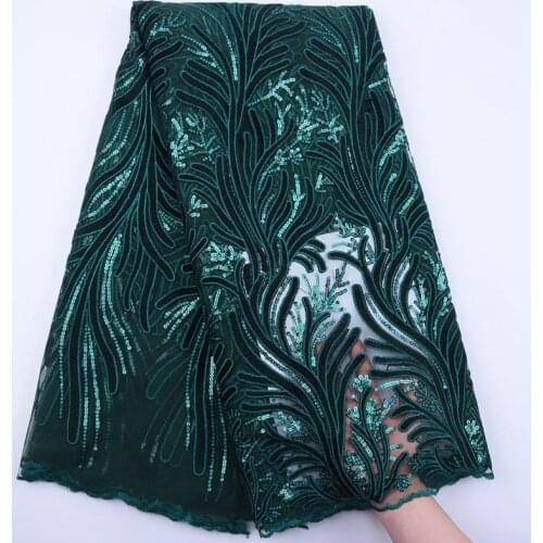 Luxury African Lace Fabric 2020 High Quality Lace Green Mesh Sequin Lace Fabric For Wedding Party French Tulle Lace Fabric S1841